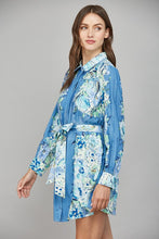 Load image into Gallery viewer, Blue Multi Floral Tie Frnt LS Dress