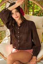 Load image into Gallery viewer, Lace Floral LS Button Down Blouse Dk Brown