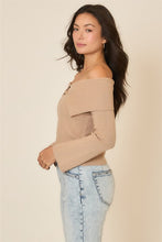 Load image into Gallery viewer, Taupe Cropped OTS Shawl Collar Sweater