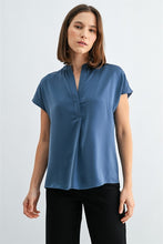 Load image into Gallery viewer, Blue Satin Dolman Slv Blouse