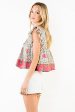 Load image into Gallery viewer, Mint Flutter Slv Pleated Print Top (THML)