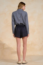 Load image into Gallery viewer, Navy Drawstring Fray Hem Shorts