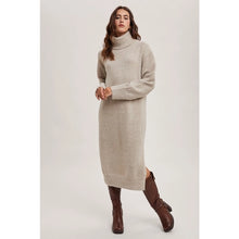 Load image into Gallery viewer, Oatmeal Turtleneck Sweater Midi Dress