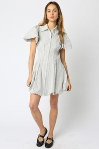 White/Black Striped Zipper Dress