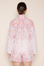 Load image into Gallery viewer, Pink Floral High Collar LS Button Blouse