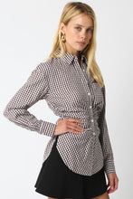 Load image into Gallery viewer, Brown Gingham Button Down Slim Waist Line Shirt
