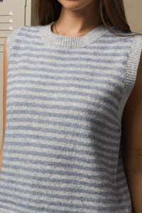 Heather Grey/Blue Striped Slvls Sweater Vest
