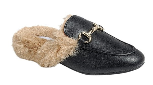 Black Leather Fur Loafer