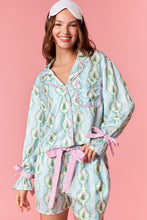 Load image into Gallery viewer, Christmas Printed Satin Top + Shorts PJ Set Blue/Green