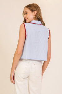 Blue/Red Stitch Striped Slvls Shirt