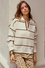 Load image into Gallery viewer, Latte/Ivory Relaxed Striped Sweater