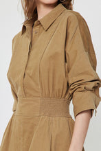 Load image into Gallery viewer, Camel Corduroy 3/4 Slv Elastic Waist Dress