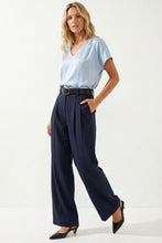 Load image into Gallery viewer, Blue Pleated Cap Slv Satin Blouse