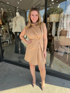 Camel Turtleneck Suede Dress