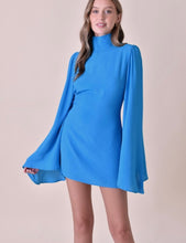 Load image into Gallery viewer, Blue mock neck drama sleeve dress