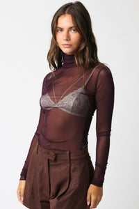 Maroon LS Mesh Top
