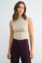 Load image into Gallery viewer, Lt. Taupe Shirring Waist Mock Neck Top