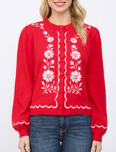 Load image into Gallery viewer, Red Embroidered Balloon Slv Cardigan