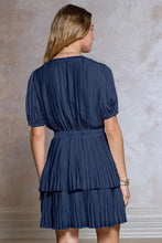 Load image into Gallery viewer, Indigo Navy Pleated Tiered SS Mini Dress