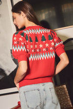 Load image into Gallery viewer, Red Multi Festive Puff Slv Cardigan