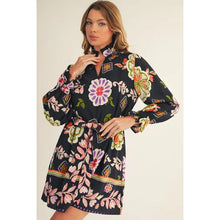 Load image into Gallery viewer, Black Floral Tie Frnt LS Dress