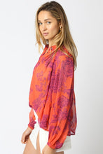 Load image into Gallery viewer, Orange Magenta Floral LS Button Down Blouse