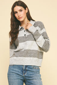 Heather Grey Striped Knit Basic Sweater