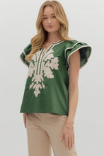 Load image into Gallery viewer, Embroidered Flutter Slv Top Green