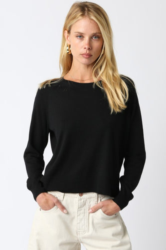 Crew Neck LS Knit Top Black