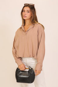 Bubble Hem LS Top Mocha