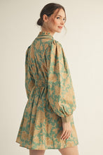 Load image into Gallery viewer, Sage Floral Ruffled Neck LS Dress