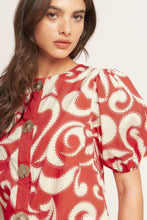 Load image into Gallery viewer, Red/Ivory Printed Gold Button Dress