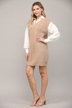 Load image into Gallery viewer, Latte/White Cable Knit Twofer Shirt Dress