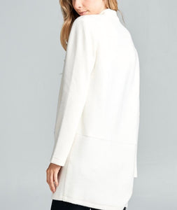 Cream Collarless Long Jacket