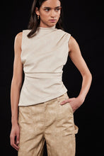 Load image into Gallery viewer, Beige Leather Distressed Asymetrical Top