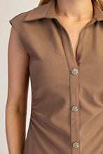 Load image into Gallery viewer, Mocha V-Neck Gold Button Midi Dress