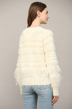 Load image into Gallery viewer, Cream Feather Trim Wool Blend Cardigan