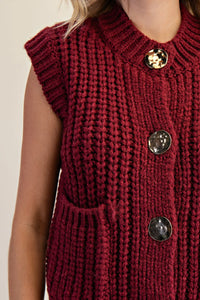 Maroon Frnt Gold Button Knit Vest