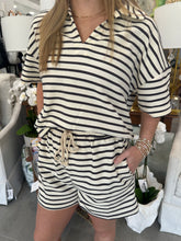 Load image into Gallery viewer, Charcoal Striped V-Neck Collared Short Set