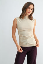 Load image into Gallery viewer, Lt. Taupe Shirring Waist Mock Neck Top