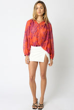 Load image into Gallery viewer, Orange Magenta Floral LS Button Down Blouse