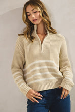 Load image into Gallery viewer, Oatmeal Striped Ribbed Half Zip Sweater Top