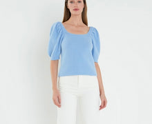 Load image into Gallery viewer, Powder Blue Puff Slv Crop Sweater