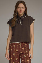 Load image into Gallery viewer, Brown Stitched SS Sweater Top w/ Scarf Detail