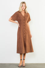 Load image into Gallery viewer, Brown Suede SS Button Down Midi Dress (THML)