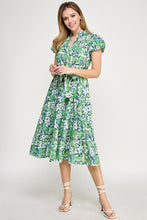 Load image into Gallery viewer, Green Multi Floral Puff Slv Midi Dress
