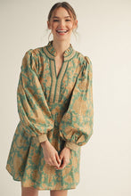 Load image into Gallery viewer, Sage Floral Ruffled Neck LS Dress