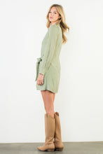 Load image into Gallery viewer, Green Striped LS Tie Frnt Dress (THML)