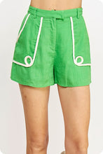 Load image into Gallery viewer, Vibrant Green Braid Trim Linen Shorts