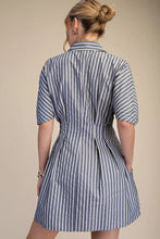 Load image into Gallery viewer, Navy Striped SS Belted Shirt Dress